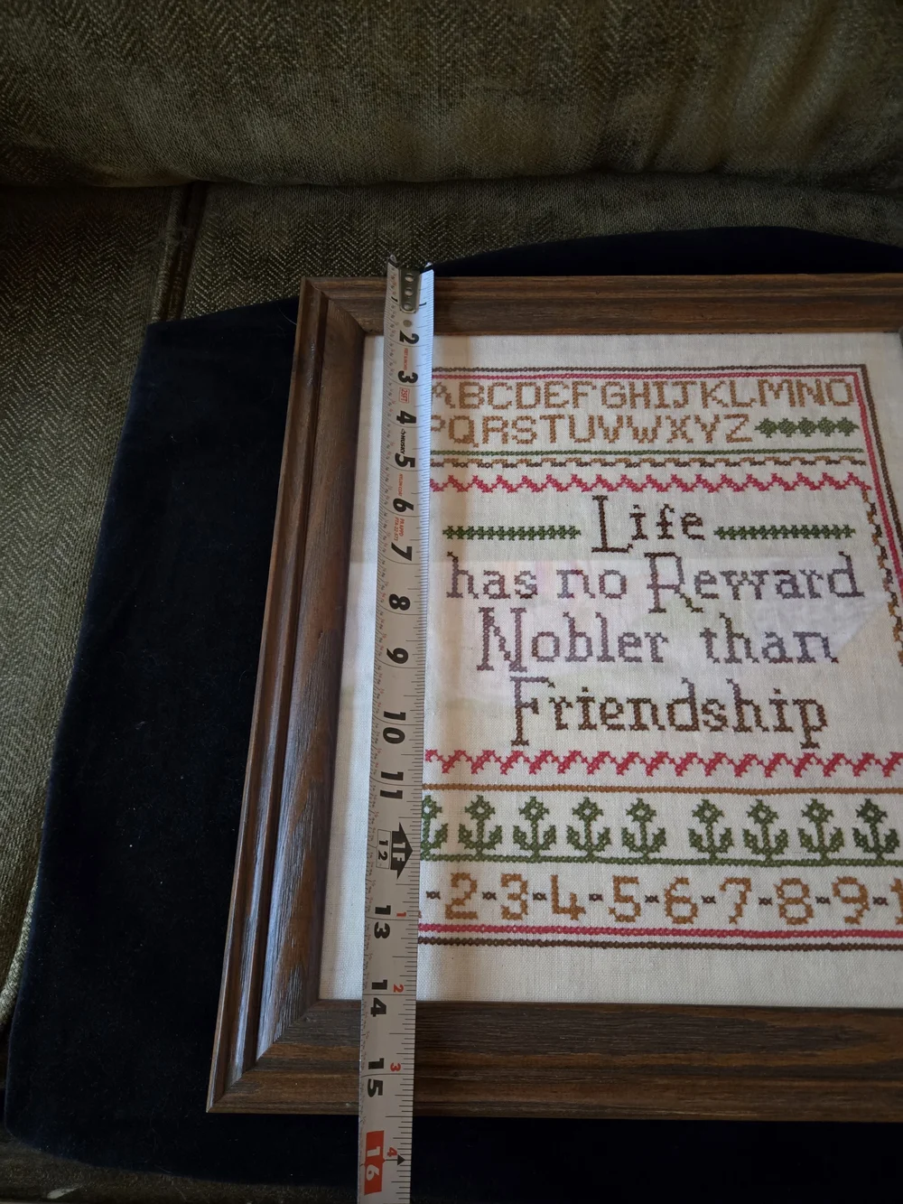 Vintage Framed Cross-Stitch Sampler - Friendship Quote
